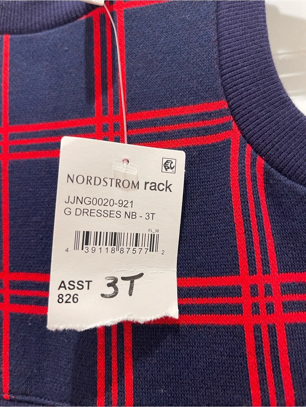 Janie & Jack Jacquard Windowpane Dress NWT Size 3T Plaid Christmas Navy Red